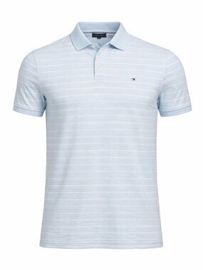 Tommy Hilfiger Men's XL Polo Shirt Blue White Striped Regular Fit Short Sleeve